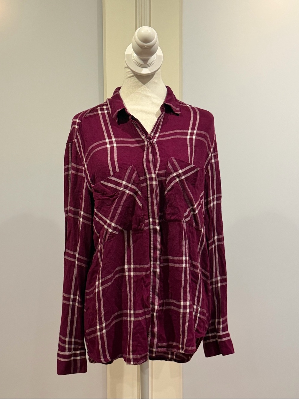 Express Burgundy Plaid Button-Down Shirt